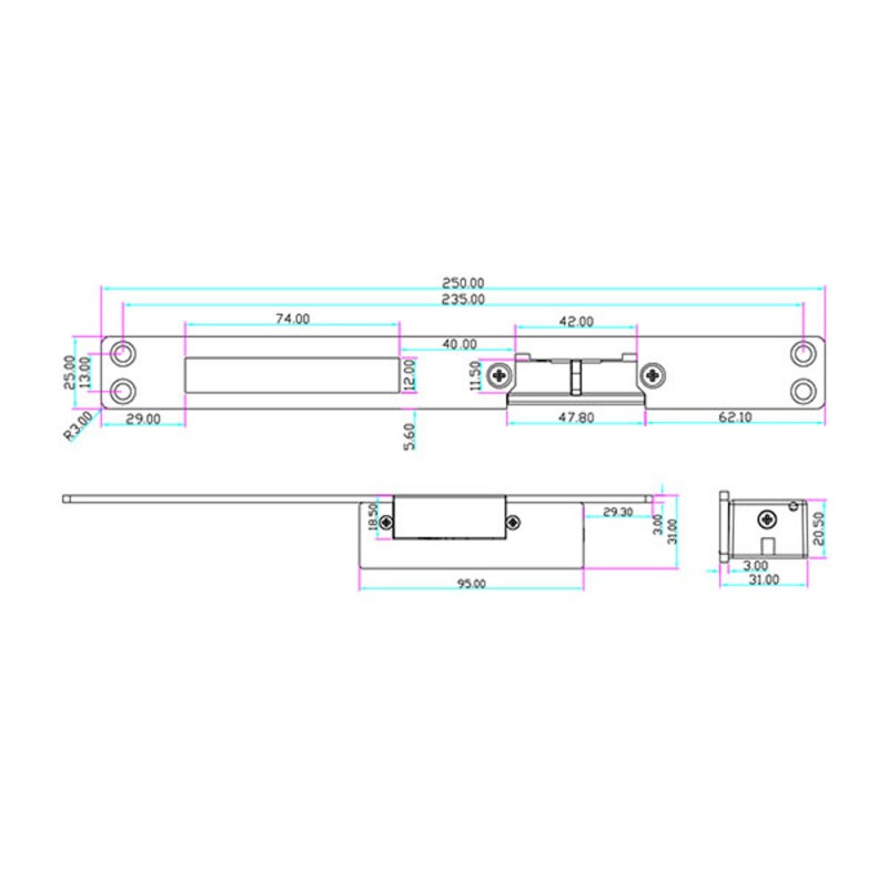 Электрозащелка YS-132NC (power closed) длинная для системы контроля доступа