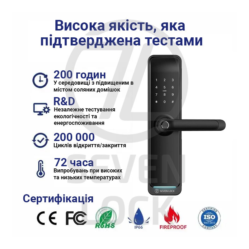 Умный дверной биометрический замок SEVEN LOCK SL-7767BF black (врезная часть 6068)