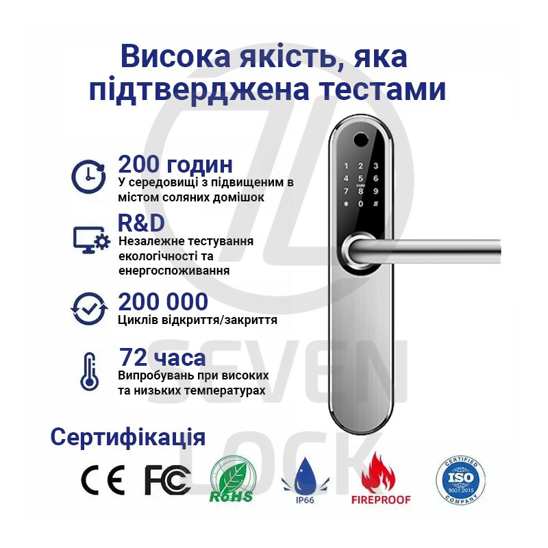 Розумний дверний біометричний замок SEVEN LOCK SL-7768BF silver (без врізної частини)