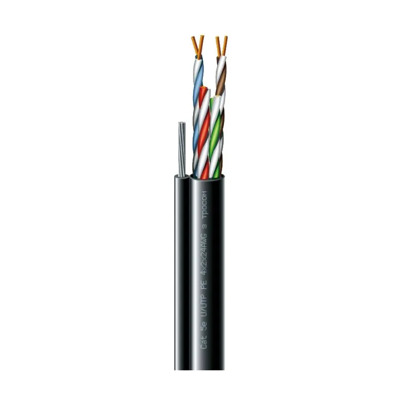 Кабель кручена пара ЗЗКМ (UTP мідь вуличний з тросом) Cat. 5e U/UTP  РЕ steel cord 4x2x24 AWG (k) трос (70910181) бухта 305м