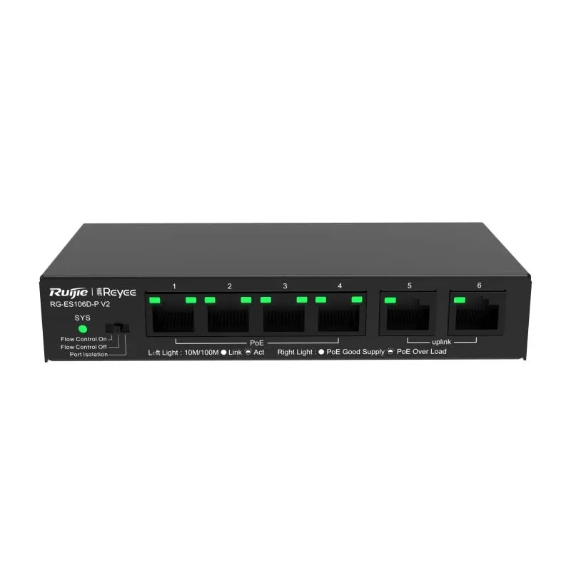 Комутатор 6 портів некерований Ruijie Reyee RG-ES106D-P V2 PoE