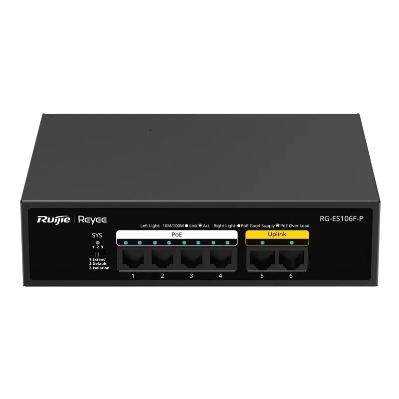 Комутатор 6 портів некерований Ruijie Reyee RG-ES106F-P PoE