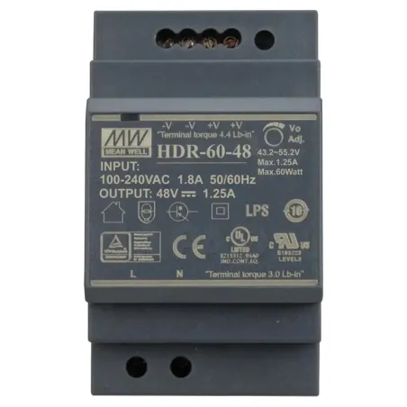 Mean Well HDR-60-48 48B 1.25А для монтажа на DIN рейке в інтернет-магазині Olden electronics