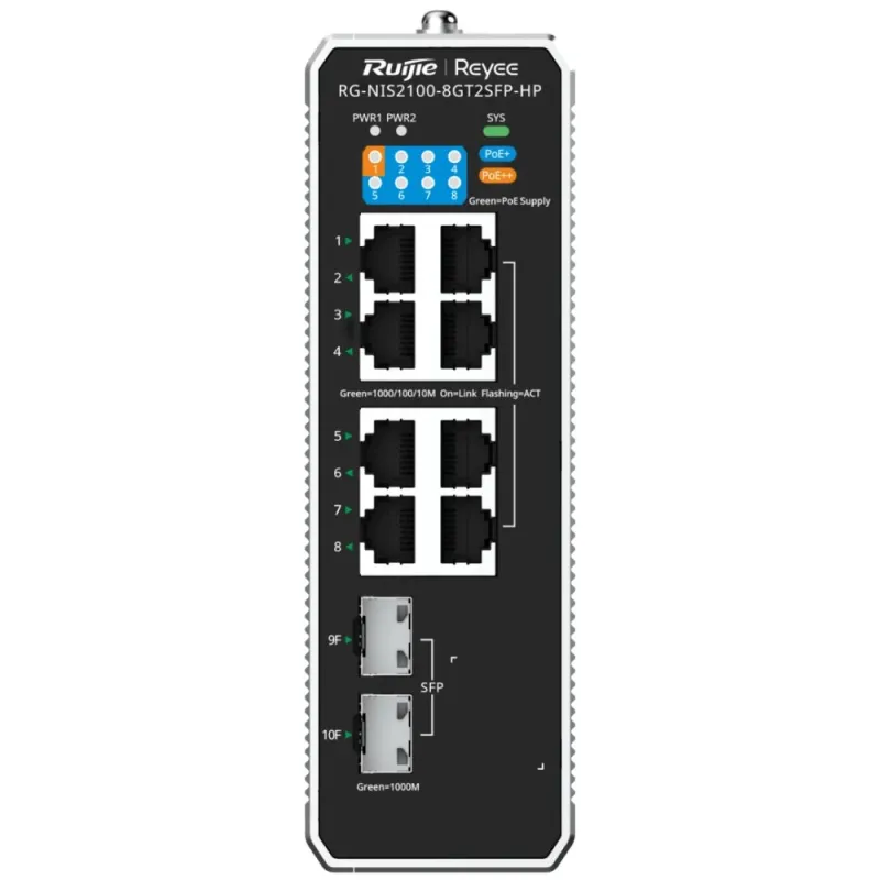 Комутатор 8 портів керований Ruijie Reyee RG-NIS2100-8GT2SFP-HP PoE++
