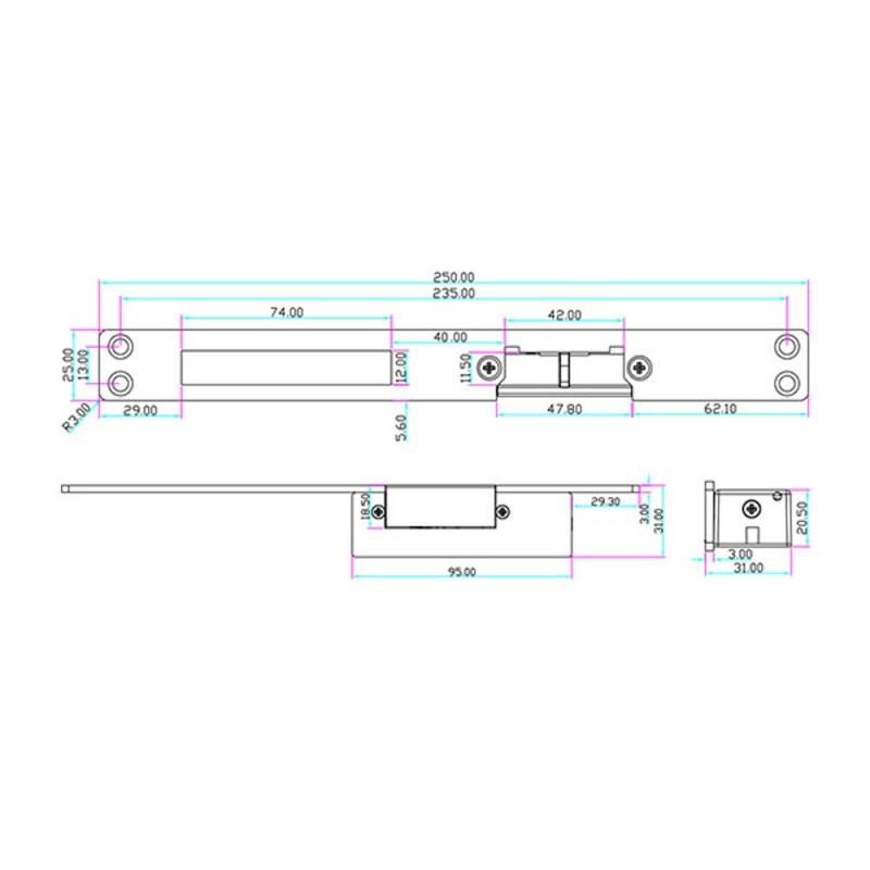 Электрозащелка Yli Electronic YS-132NC (power closed) длинная для системы контроля доступа