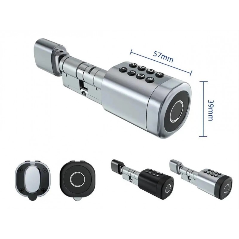 Умный дверной биометрический замок (цилиндр) SEVEN LOCK SL-7774BF silver (35-90мм)