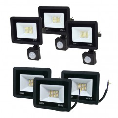 Комплект 3+3 светодиодных прожектора Lightwell 30W: 3 x LW-FL-B-30 и 3 x LW-FL-B-30-S с датчиком движения