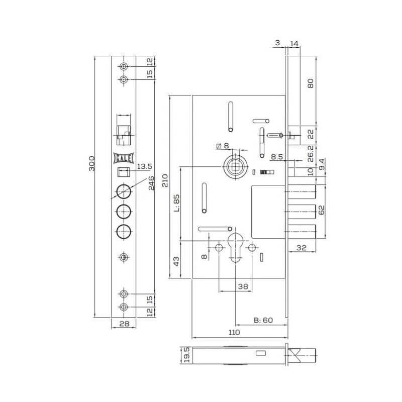 Врезная часть с автозакрытием KALE 252 RAV (BS60*85мм) хром