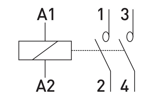 Типичная принципиальная схема модульного контактора на два полюса